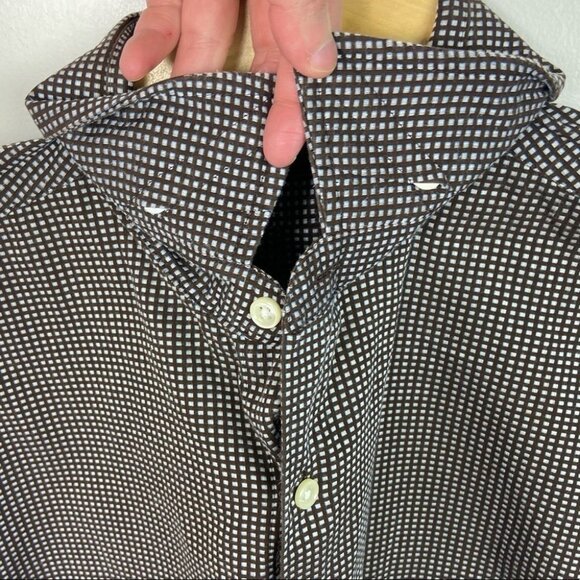Tasso Elba Button Down Checked Shirt‎ Size Large Cotton Brown Blue Casual Dress - Picture 5 of 12
